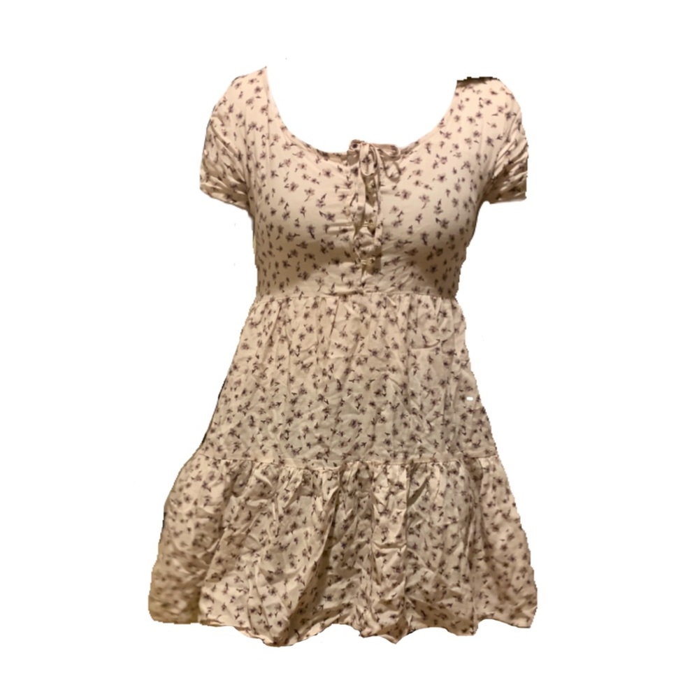 Floral ruffle short sleeve mini dress pink beige